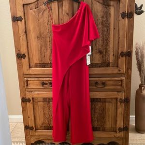 *NWT* Adrianna Papell one shoulder red jumpsuit size 10Petite style#AP1E201788